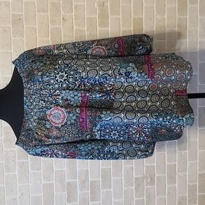 Desigual Women's Multicolor Viscose 3/4 Sleeve Summer Blouse (Sz L)